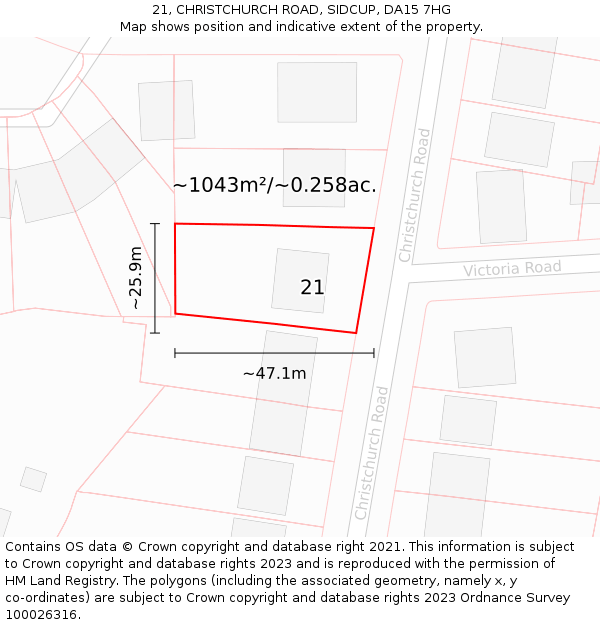 21, CHRISTCHURCH ROAD, SIDCUP, DA15 7HG: Plot and title map