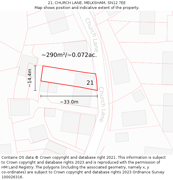 21, CHURCH LANE, MELKSHAM, SN12 7EE: Plot and title map