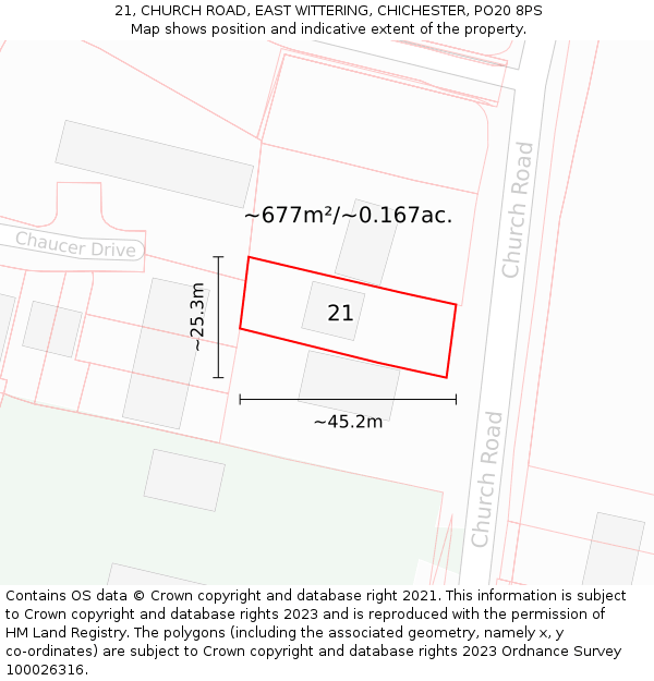 21, CHURCH ROAD, EAST WITTERING, CHICHESTER, PO20 8PS: Plot and title map