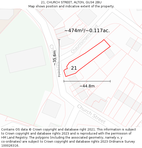 21, CHURCH STREET, ALTON, GU34 2BU: Plot and title map