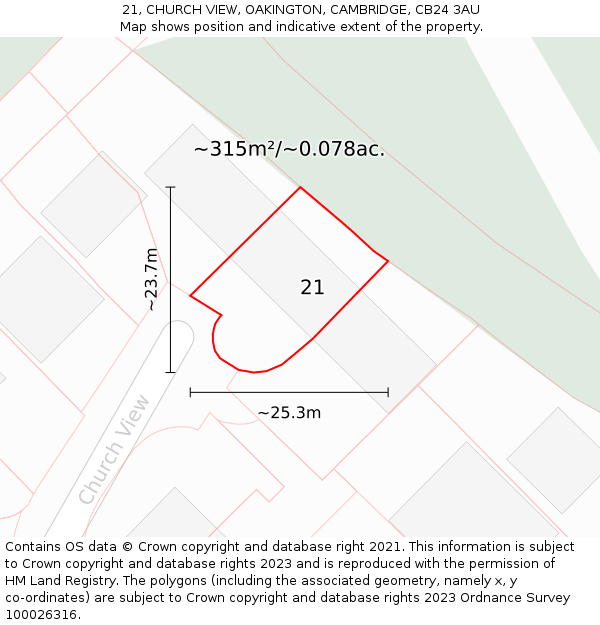 21, CHURCH VIEW, OAKINGTON, CAMBRIDGE, CB24 3AU: Plot and title map