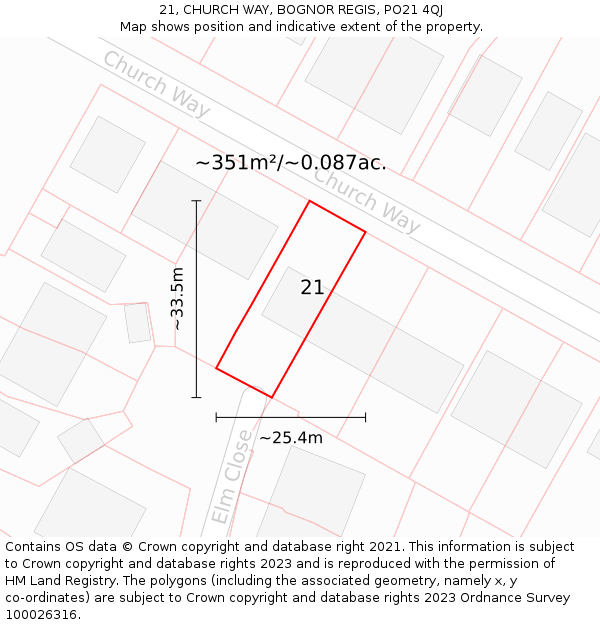 21, CHURCH WAY, BOGNOR REGIS, PO21 4QJ: Plot and title map