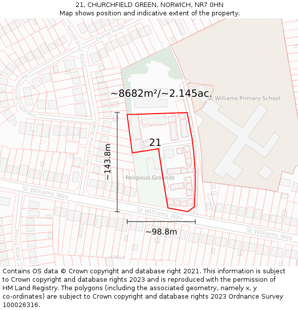 21, CHURCHFIELD GREEN, NORWICH, NR7 0HN: Plot and title map