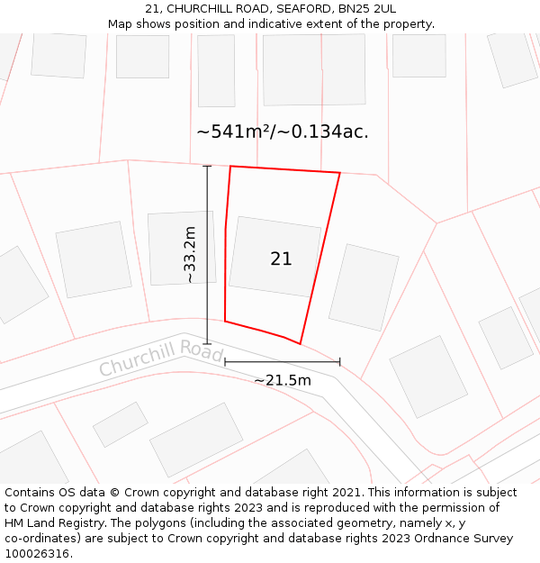 21, CHURCHILL ROAD, SEAFORD, BN25 2UL: Plot and title map