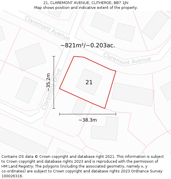 21, CLAREMONT AVENUE, CLITHEROE, BB7 1JN: Plot and title map