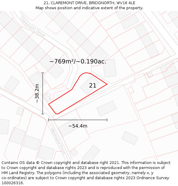 21, CLAREMONT DRIVE, BRIDGNORTH, WV16 4LE: Plot and title map