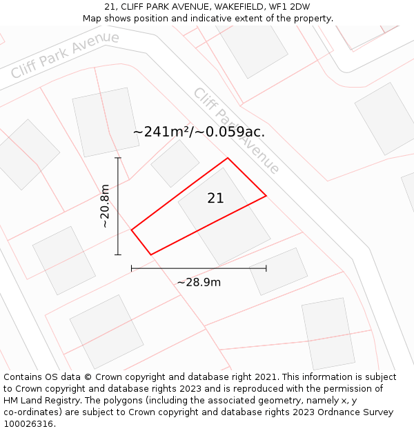 21, CLIFF PARK AVENUE, WAKEFIELD, WF1 2DW: Plot and title map