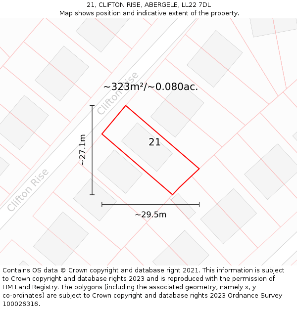 21, CLIFTON RISE, ABERGELE, LL22 7DL: Plot and title map
