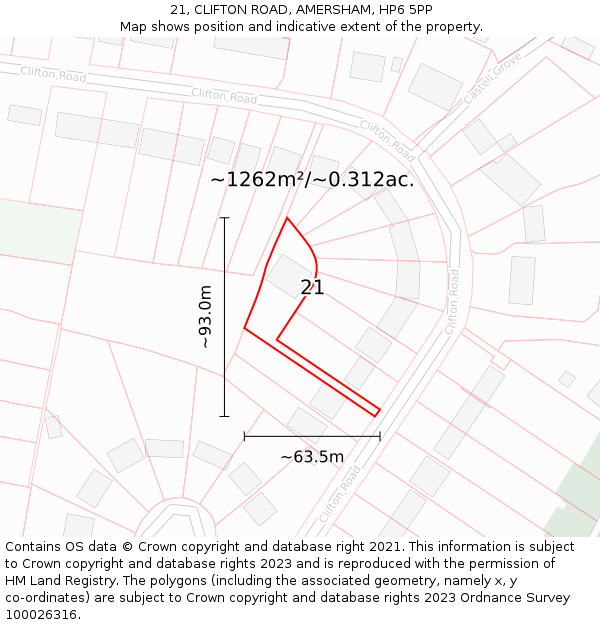 21, CLIFTON ROAD, AMERSHAM, HP6 5PP: Plot and title map