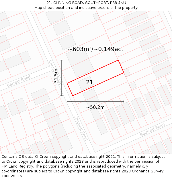 21, CLINNING ROAD, SOUTHPORT, PR8 4NU: Plot and title map