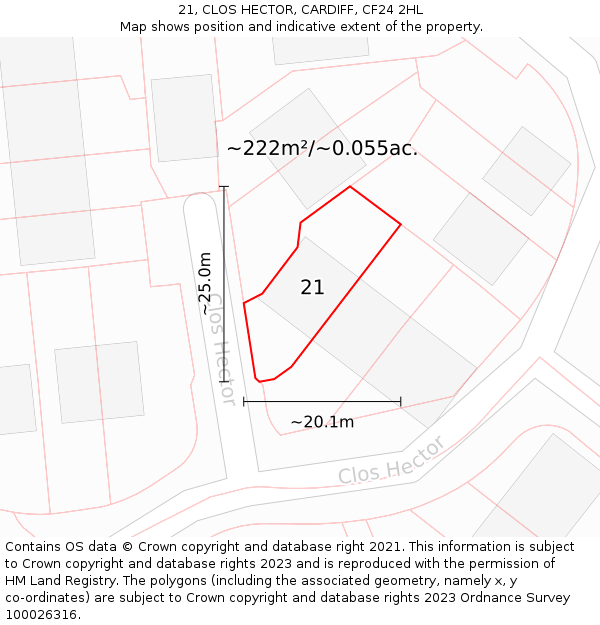 21, CLOS HECTOR, CARDIFF, CF24 2HL: Plot and title map