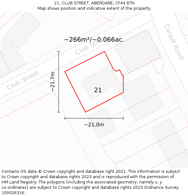 21, CLUB STREET, ABERDARE, CF44 6TN: Plot and title map