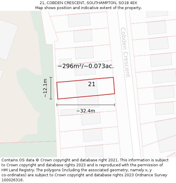 21, COBDEN CRESCENT, SOUTHAMPTON, SO18 4EX: Plot and title map
