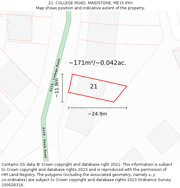 21, COLLEGE ROAD, MAIDSTONE, ME15 6YH: Plot and title map