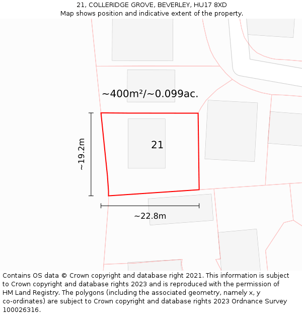 21, COLLERIDGE GROVE, BEVERLEY, HU17 8XD: Plot and title map