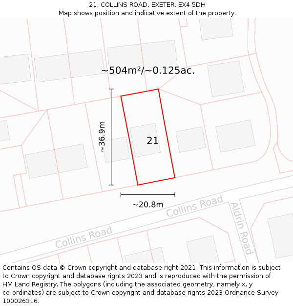 21, COLLINS ROAD, EXETER, EX4 5DH: Plot and title map