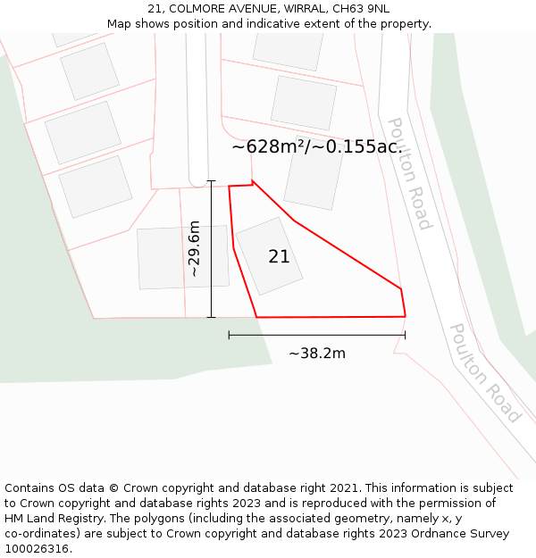 21, COLMORE AVENUE, WIRRAL, CH63 9NL: Plot and title map