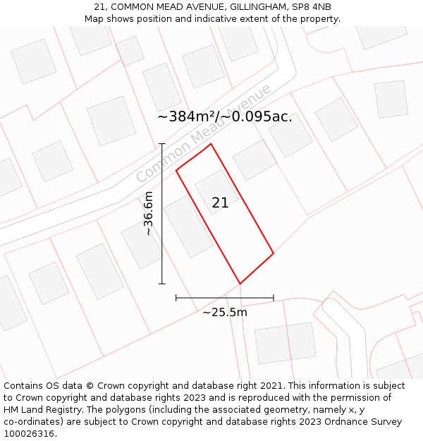 21, COMMON MEAD AVENUE, GILLINGHAM, SP8 4NB: Plot and title map