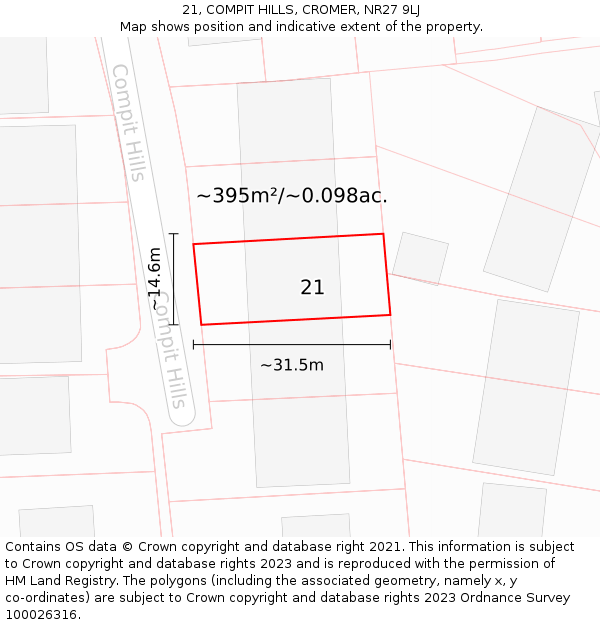 21, COMPIT HILLS, CROMER, NR27 9LJ: Plot and title map