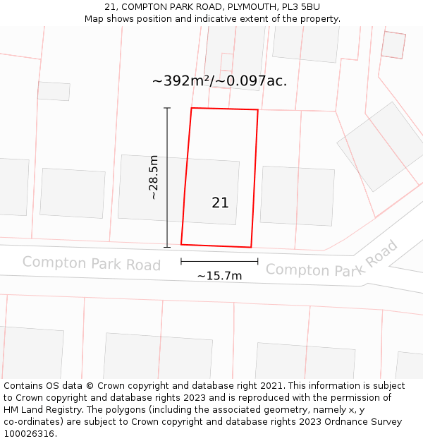 21, COMPTON PARK ROAD, PLYMOUTH, PL3 5BU: Plot and title map