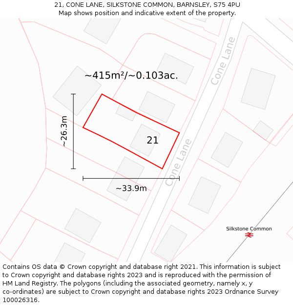 21, CONE LANE, SILKSTONE COMMON, BARNSLEY, S75 4PU: Plot and title map