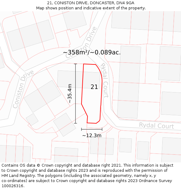 21, CONISTON DRIVE, DONCASTER, DN4 9GA: Plot and title map