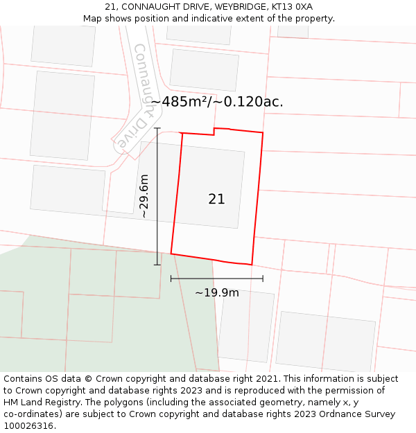 21, CONNAUGHT DRIVE, WEYBRIDGE, KT13 0XA: Plot and title map