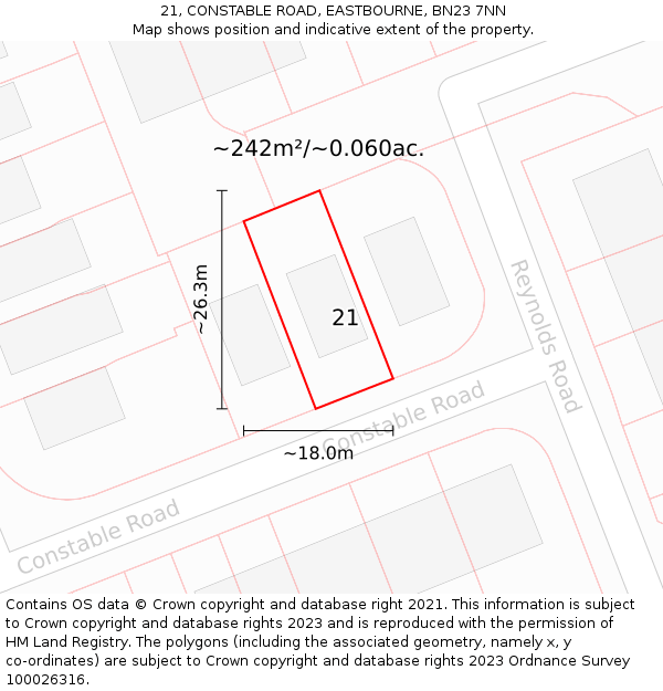 21, CONSTABLE ROAD, EASTBOURNE, BN23 7NN: Plot and title map