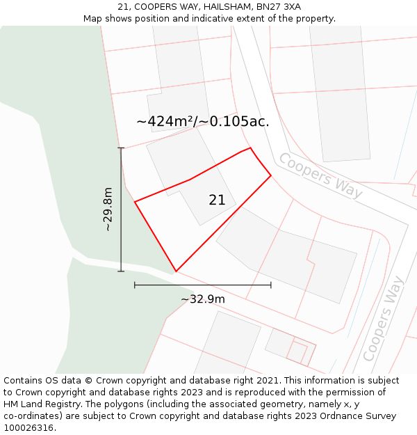 21, COOPERS WAY, HAILSHAM, BN27 3XA: Plot and title map
