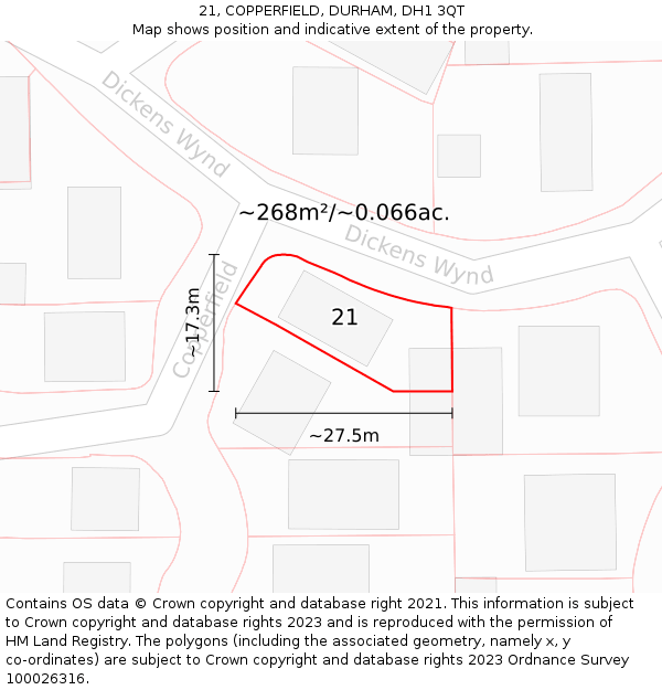 21, COPPERFIELD, DURHAM, DH1 3QT: Plot and title map