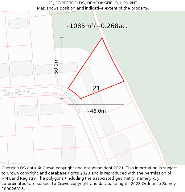 21, COPPERFIELDS, BEACONSFIELD, HP9 2NT: Plot and title map