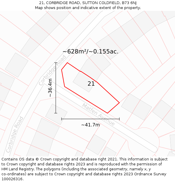 21, CORBRIDGE ROAD, SUTTON COLDFIELD, B73 6NJ: Plot and title map