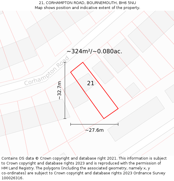 21, CORHAMPTON ROAD, BOURNEMOUTH, BH6 5NU: Plot and title map