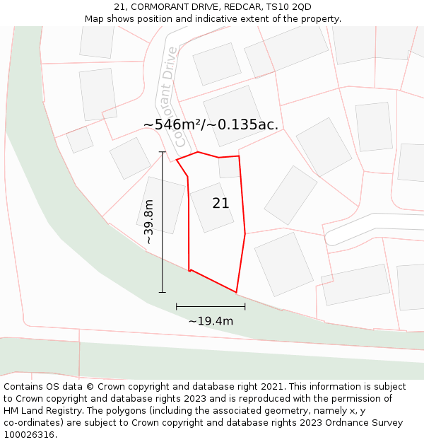 21, CORMORANT DRIVE, REDCAR, TS10 2QD: Plot and title map