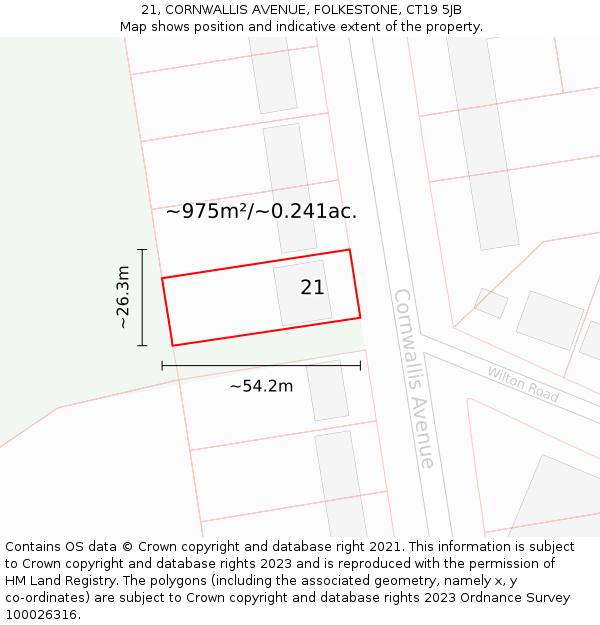 21, CORNWALLIS AVENUE, FOLKESTONE, CT19 5JB: Plot and title map