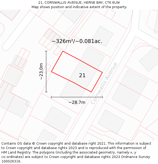 21, CORNWALLIS AVENUE, HERNE BAY, CT6 6UW: Plot and title map