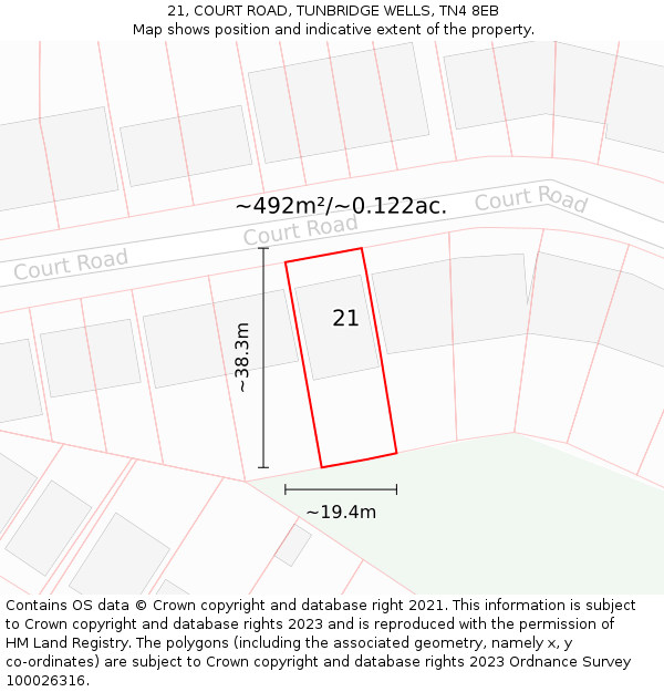 21, COURT ROAD, TUNBRIDGE WELLS, TN4 8EB: Plot and title map