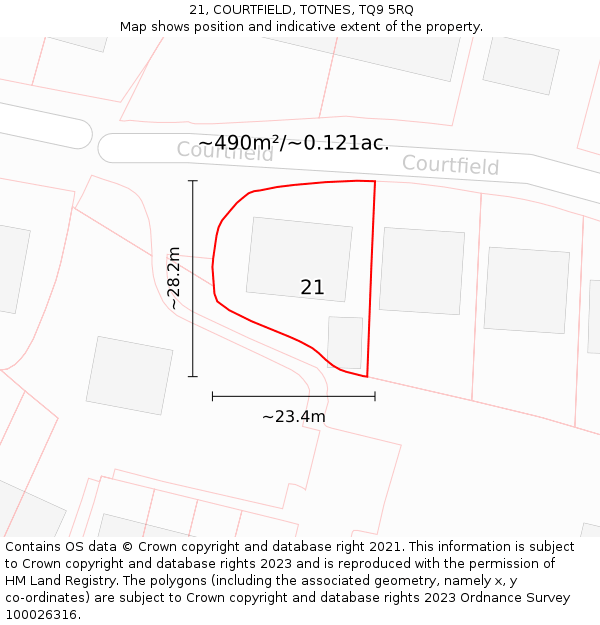 21, COURTFIELD, TOTNES, TQ9 5RQ: Plot and title map