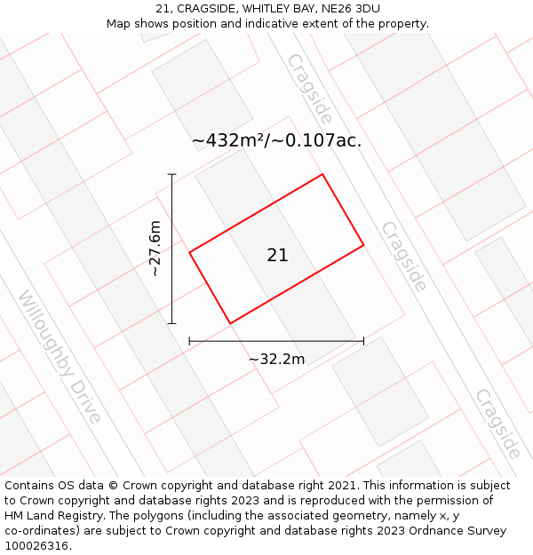 21, CRAGSIDE, WHITLEY BAY, NE26 3DU: Plot and title map