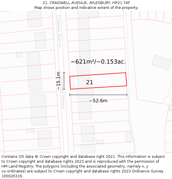 21, CRAIGWELL AVENUE, AYLESBURY, HP21 7AF: Plot and title map