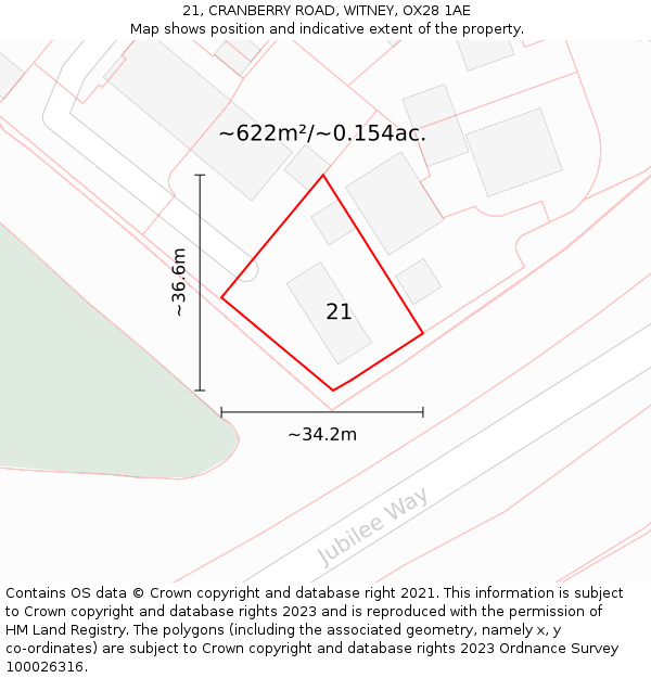 21, CRANBERRY ROAD, WITNEY, OX28 1AE: Plot and title map