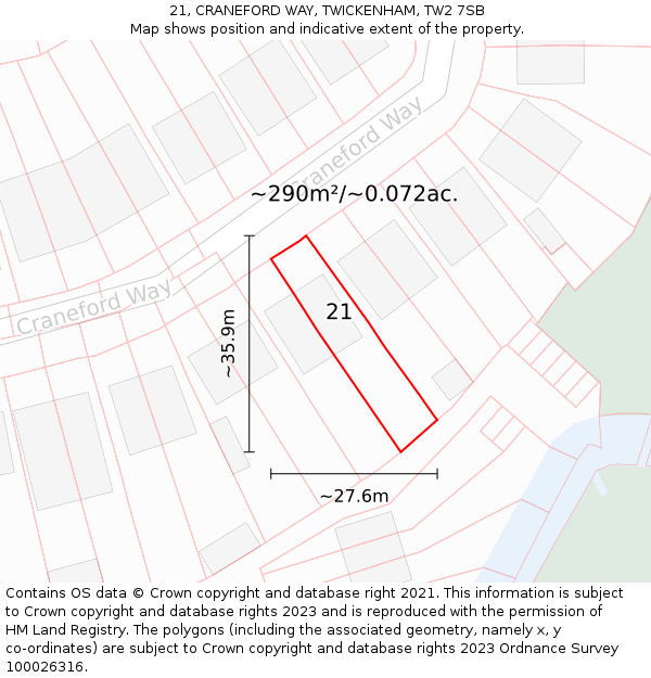 21, CRANEFORD WAY, TWICKENHAM, TW2 7SB: Plot and title map