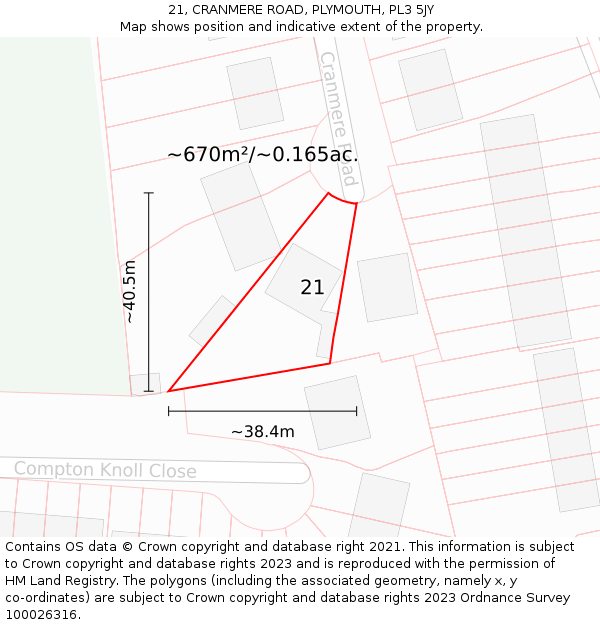 21, CRANMERE ROAD, PLYMOUTH, PL3 5JY: Plot and title map