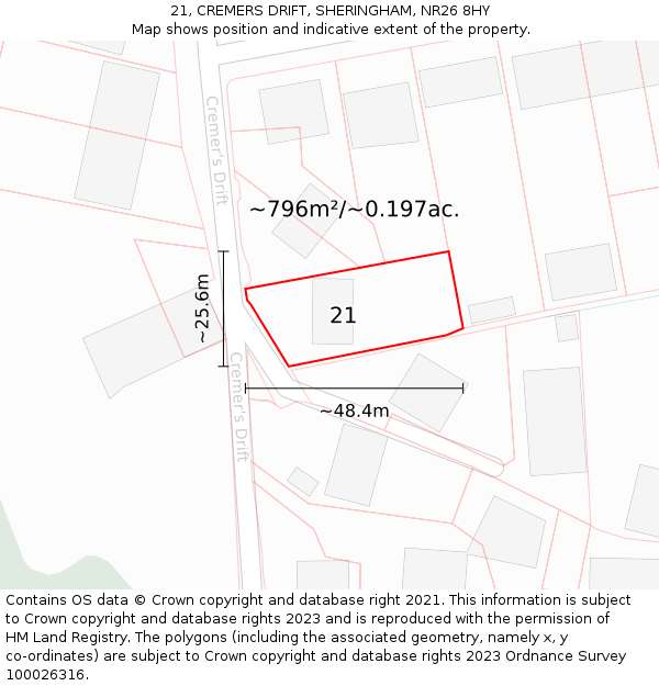 21, CREMERS DRIFT, SHERINGHAM, NR26 8HY: Plot and title map