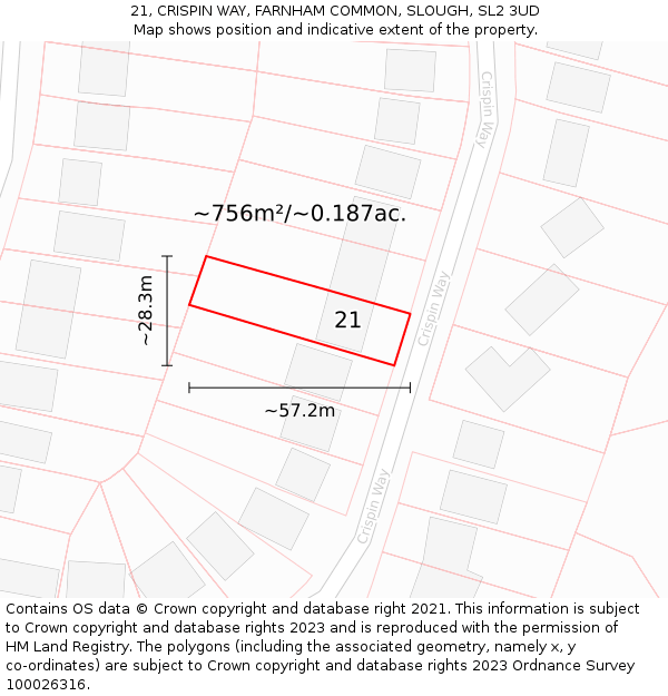 21, CRISPIN WAY, FARNHAM COMMON, SLOUGH, SL2 3UD: Plot and title map