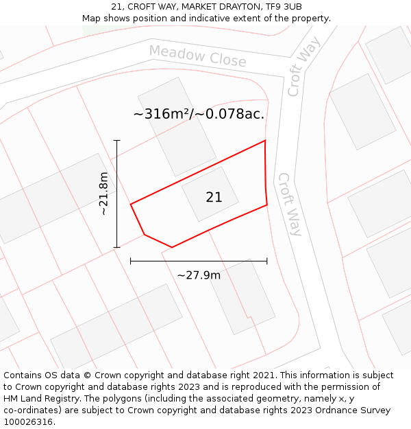 21, CROFT WAY, MARKET DRAYTON, TF9 3UB: Plot and title map