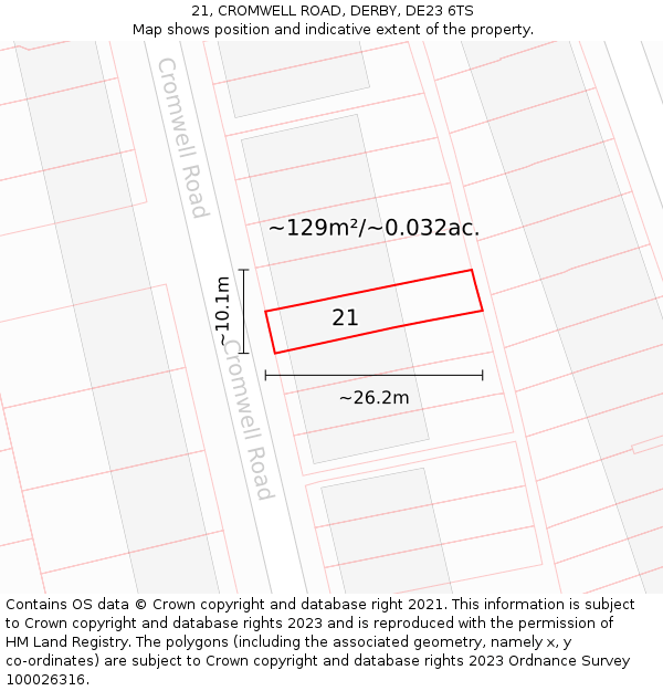 21, CROMWELL ROAD, DERBY, DE23 6TS: Plot and title map