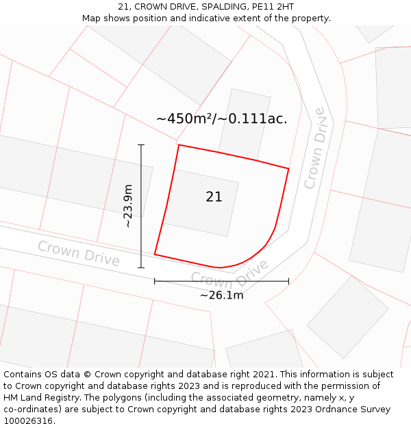 21, CROWN DRIVE, SPALDING, PE11 2HT: Plot and title map