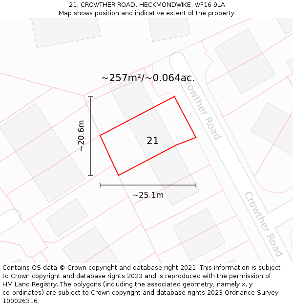 21, CROWTHER ROAD, HECKMONDWIKE, WF16 9LA: Plot and title map