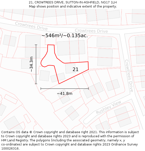 21, CROWTREES DRIVE, SUTTON-IN-ASHFIELD, NG17 1LH: Plot and title map